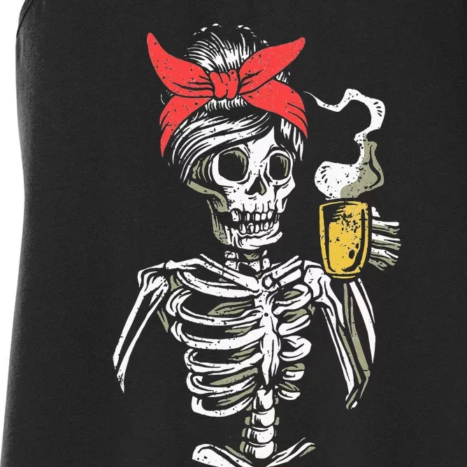 Women Coffee Drinking Skeleton Lazy Halloween Costume Scary Women's Racerback Tank