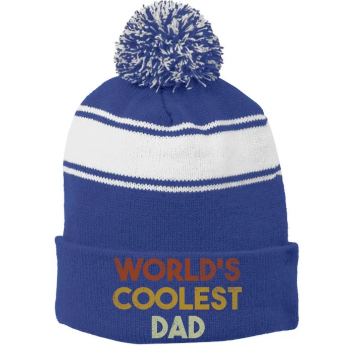 Worlds Coolest Dad Retro Fathers Day Gift Stripe Pom Pom Beanie