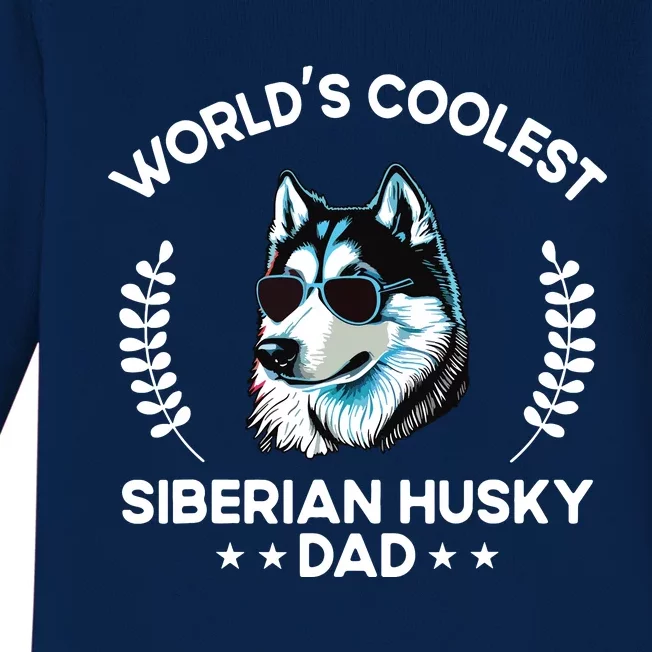 Worlds Coolest Dog Dad Papa Men Siberian Husky Baby Long Sleeve Bodysuit