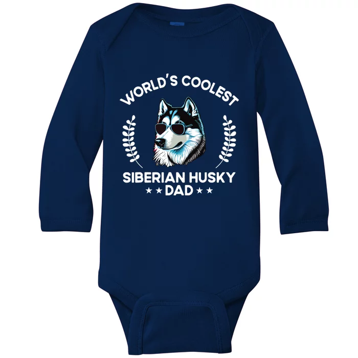 Worlds Coolest Dog Dad Papa Men Siberian Husky Baby Long Sleeve Bodysuit