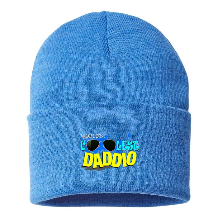 Worlds Coolest Daddio Fathers Day Cool Dad Gift Sustainable Knit Beanie