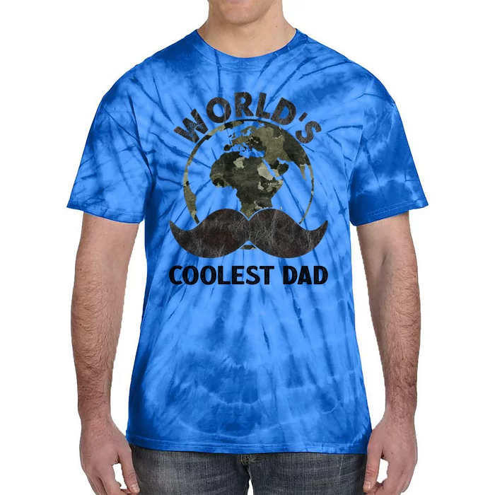 Worlds Coolest Dad Moustache Fathers Day Papa Daddy Gift Tie-Dye T-Shirt