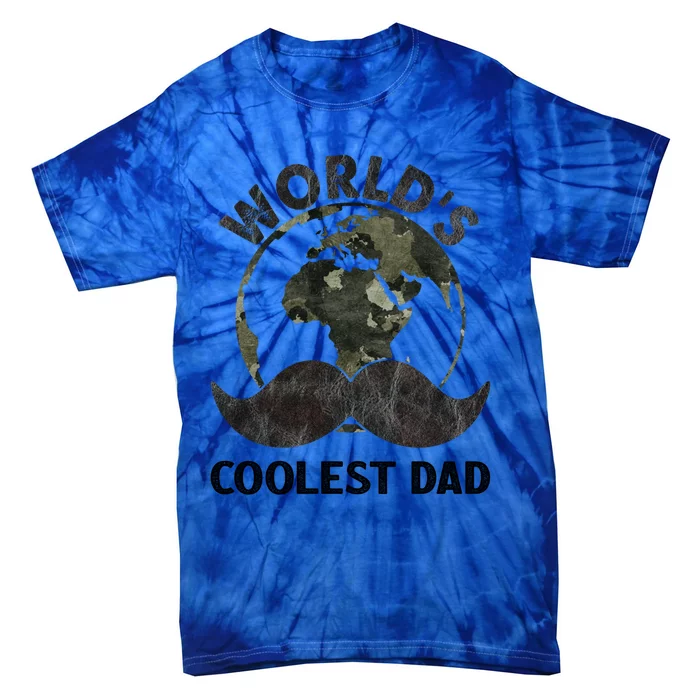 Worlds Coolest Dad Moustache Fathers Day Papa Daddy Gift Tie-Dye T-Shirt