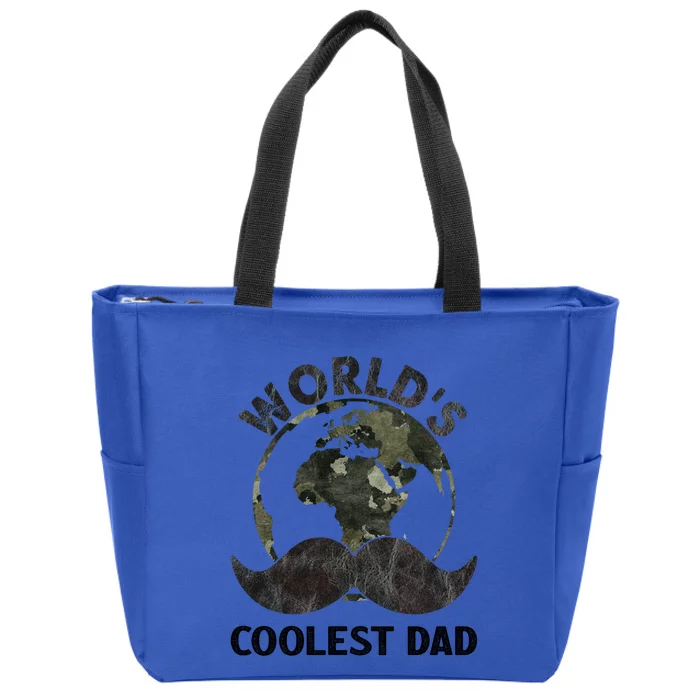 Worlds Coolest Dad Moustache Fathers Day Papa Daddy Gift Zip Tote Bag