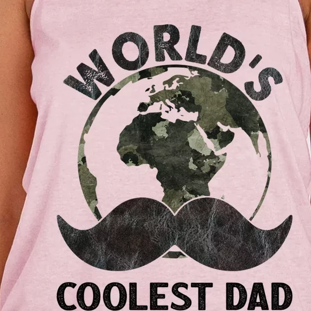 Worlds Coolest Dad Moustache Fathers Day Papa Daddy Gift Women's Knotted Racerback Tank