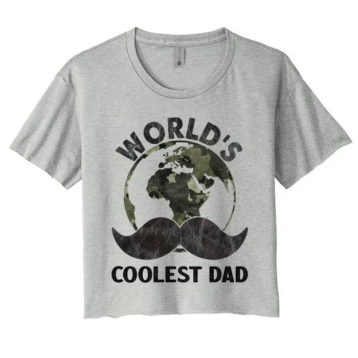 Worlds Coolest Dad Moustache Fathers Day Papa Daddy Gift Women's Crop Top Tee