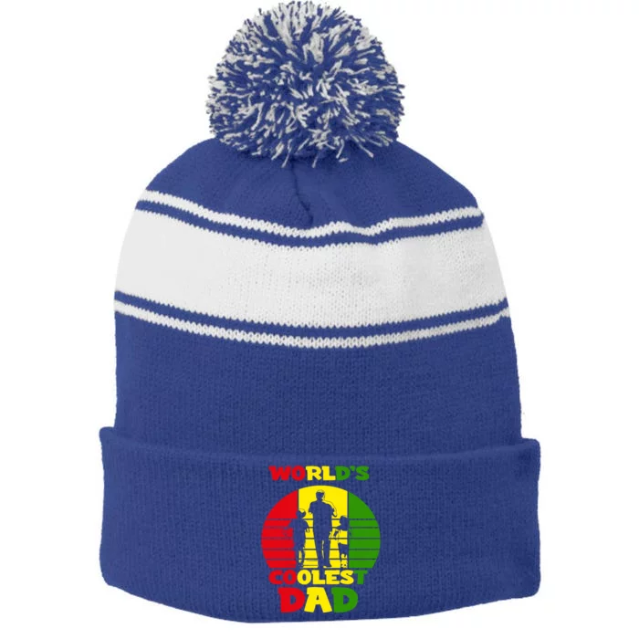 Worlds Coolest Dad Rasta Rastafari Reggae Fathers Day Meaningful Gift Stripe Pom Pom Beanie