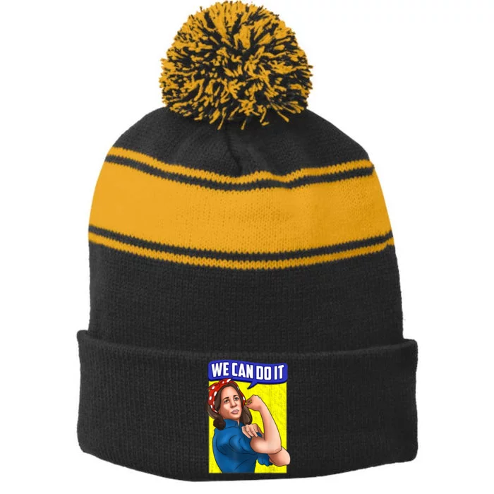 We Can Do It Kamala For President Stripe Pom Pom Beanie