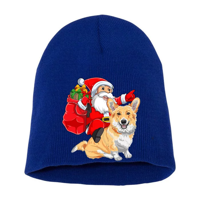 Welsh Corgi Dog Lover Santa Riding Welsh Corgi Christmas Great Gift Short Acrylic Beanie