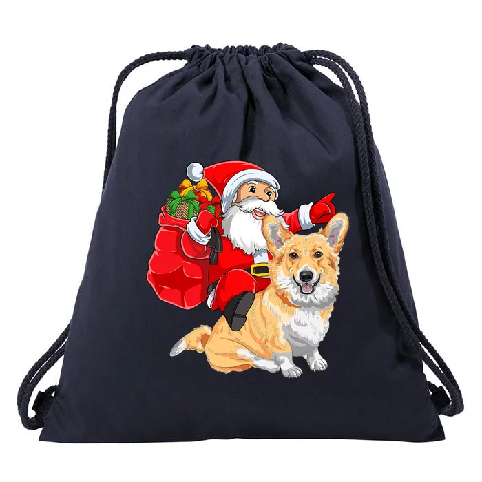 Welsh Corgi Dog Lover Santa Riding Welsh Corgi Christmas Great Gift Drawstring Bag