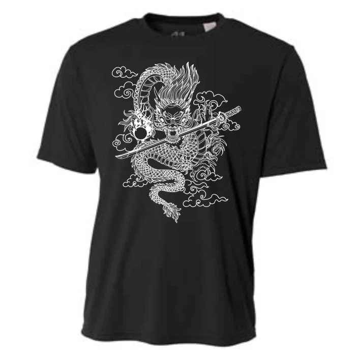 White Chinese Dragon With Black Background Cooling Performance Crew T-Shirt