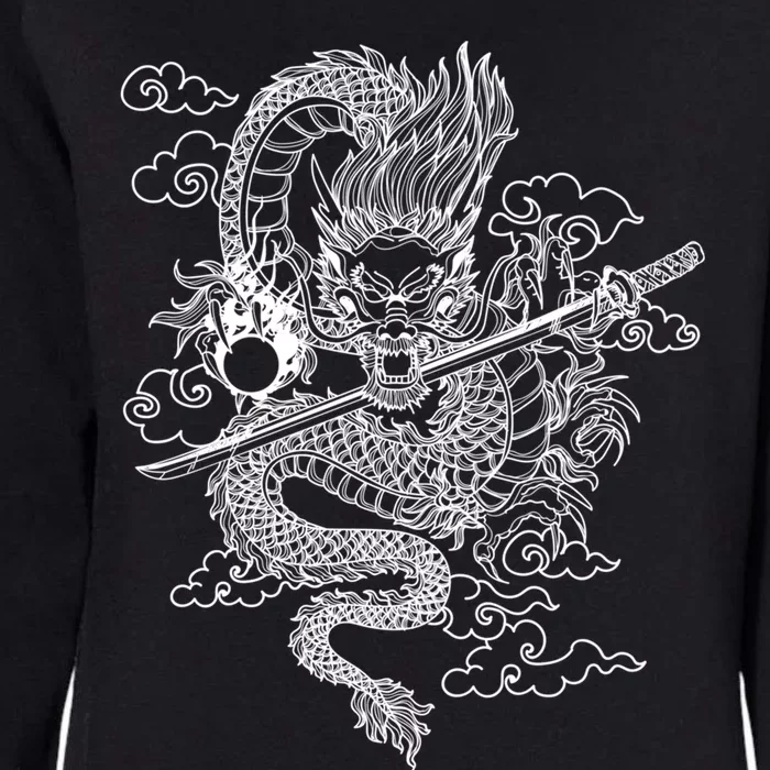 White Chinese Dragon With Black Background Womens California Wash Sweatshirt