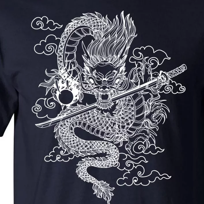 White Chinese Dragon With Black Background Tall T-Shirt