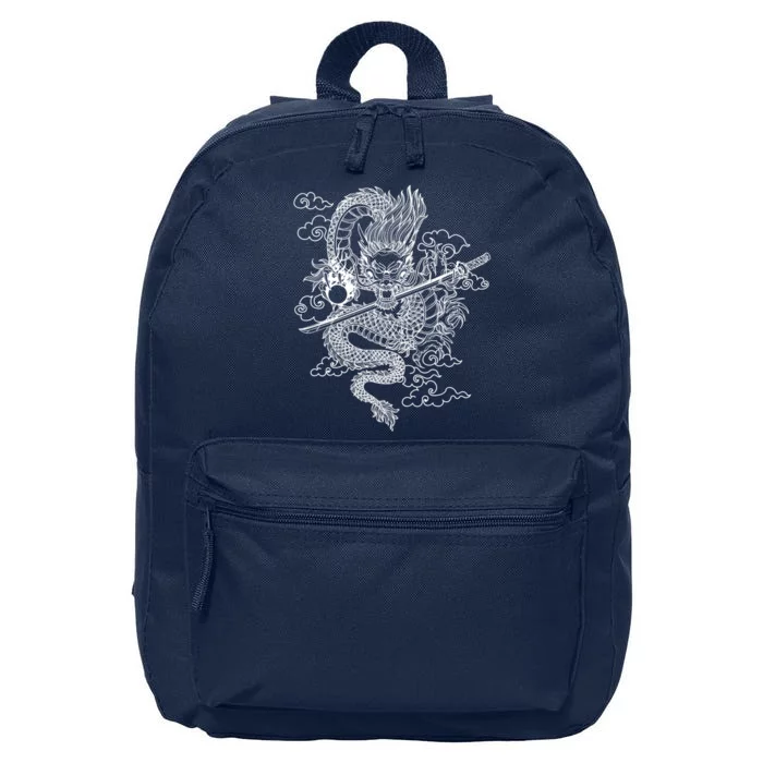 White Chinese Dragon With Black Background 16 in Basic Backpack