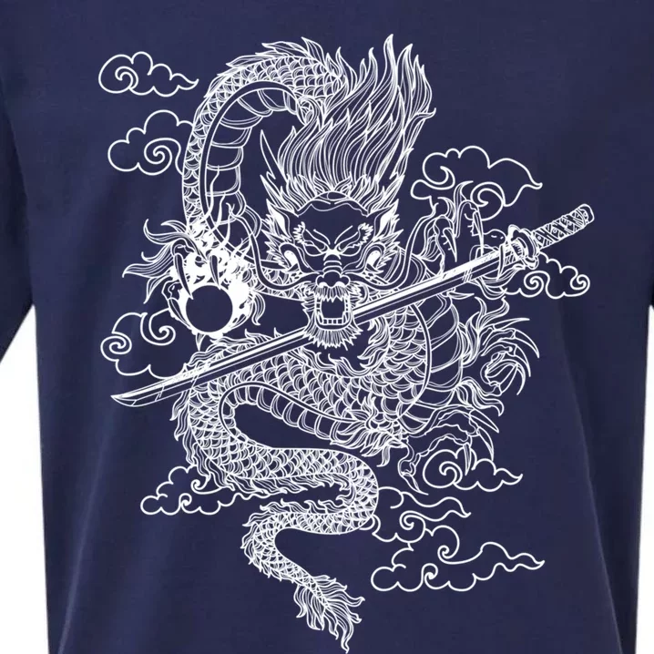 White Chinese Dragon With Black Background Sueded Cloud Jersey T-Shirt