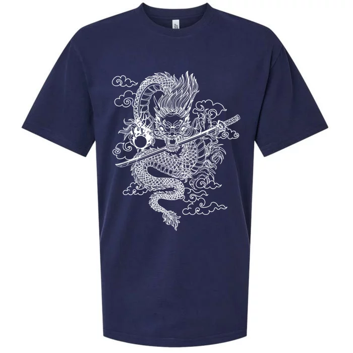 White Chinese Dragon With Black Background Sueded Cloud Jersey T-Shirt