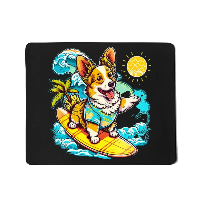 Welsh Corgi Dog Surfing with Pineapple Pattern Mousepad