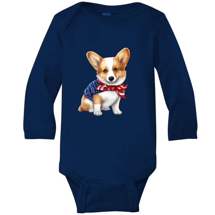 Welsh Corgi Dog Cute Welsh Corgi Puppy USA Flag Corgis Baby Long Sleeve Bodysuit