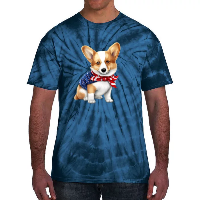 Welsh Corgi Dog Cute Welsh Corgi Puppy USA Flag Corgis Tie-Dye T-Shirt