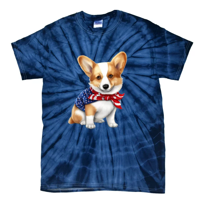 Welsh Corgi Dog Cute Welsh Corgi Puppy USA Flag Corgis Tie-Dye T-Shirt