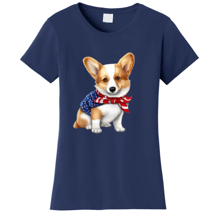 Welsh Corgi Dog Cute Welsh Corgi Puppy USA Flag Corgis Women's T-Shirt