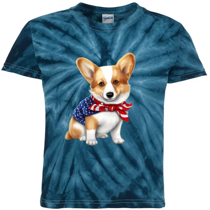 Welsh Corgi Dog Cute Welsh Corgi Puppy USA Flag Corgis Kids Tie-Dye T-Shirt