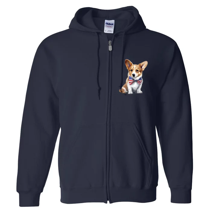 Welsh Corgi Dog Cute Welsh Corgi Puppy USA Flag Corgis Full Zip Hoodie