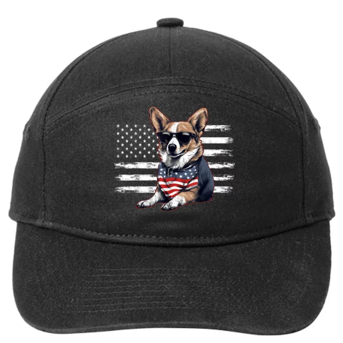 Welsh Corgi Dog Dad Dog Mom USA Flag 4th Of July 7-Panel Snapback Hat