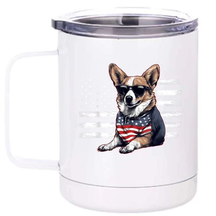 Welsh Corgi Dog Dad Dog Mom USA Flag 4th Of July Front & Back 12oz Stainless Steel Tumbler Cup