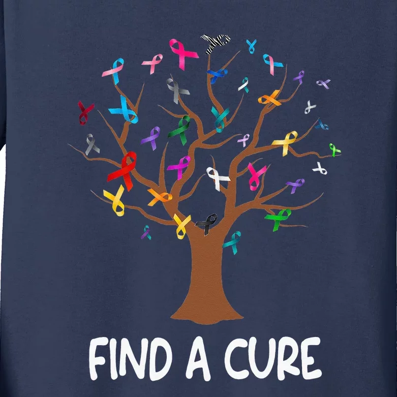 World Cancer Day Find A Cure All Cancer Awareness Kids Long Sleeve Shirt