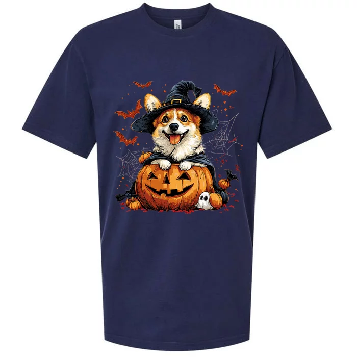 Welsh Corgi Dog Pumpkin Halloween Thanksgiving Sueded Cloud Jersey T-Shirt