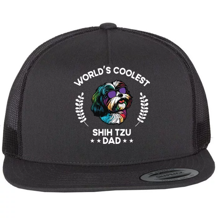 Worlds Coolest Dog Dad Papa Men Shih Tzu Flat Bill Trucker Hat