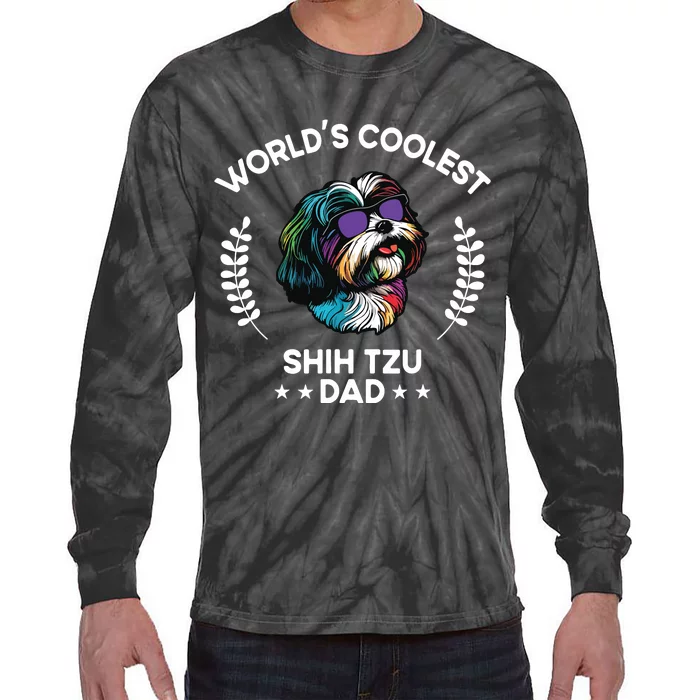 Worlds Coolest Dog Dad Papa Men Shih Tzu Tie-Dye Long Sleeve Shirt