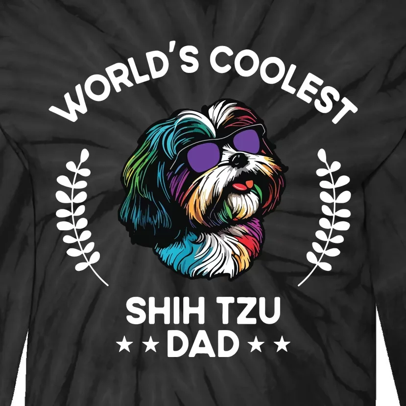 Worlds Coolest Dog Dad Papa Men Shih Tzu Tie-Dye Long Sleeve Shirt