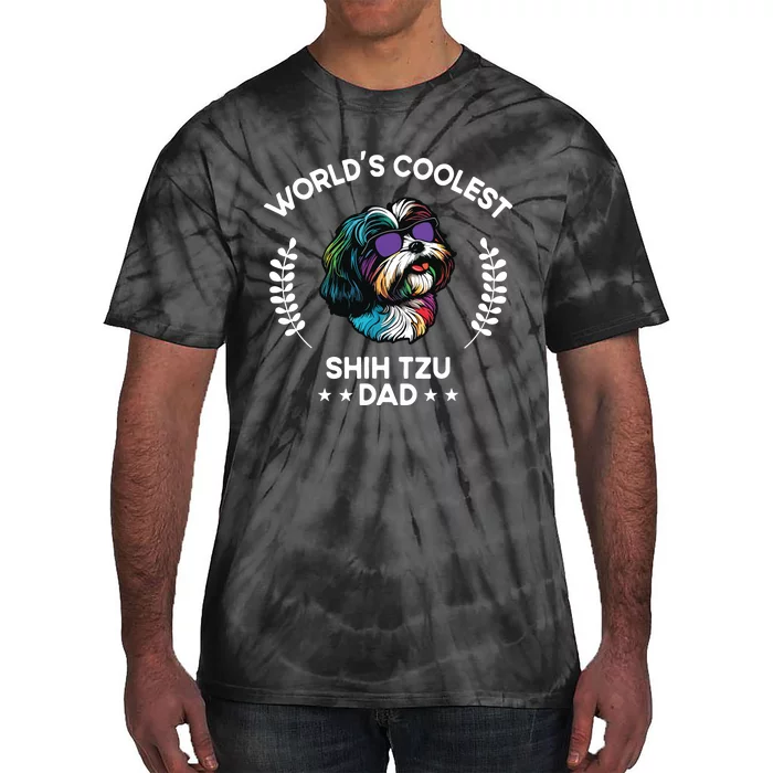 Worlds Coolest Dog Dad Papa Men Shih Tzu Tie-Dye T-Shirt