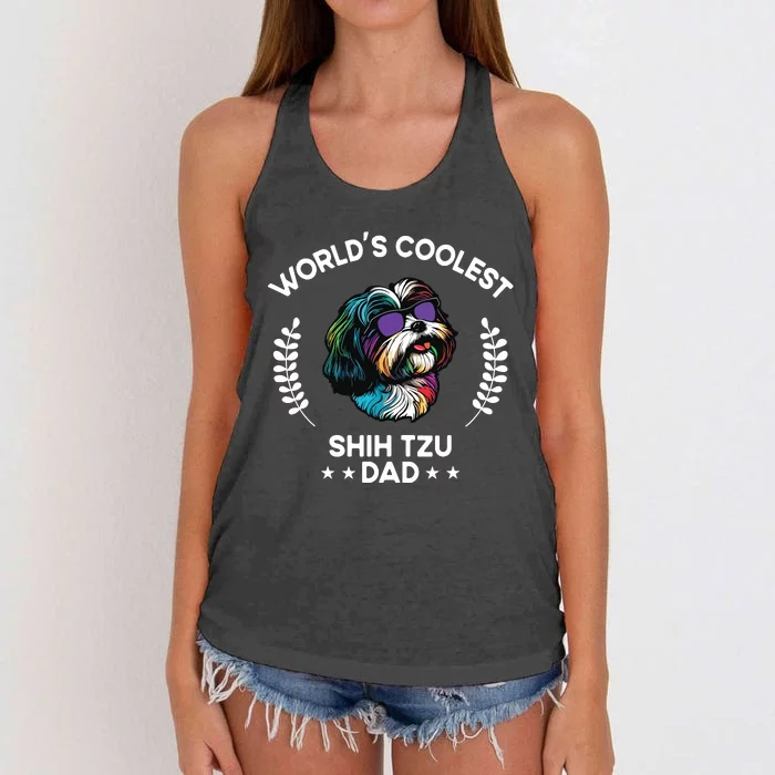 Worlds Coolest Dog Dad Papa Men Shih Tzu Women's Knotted Racerback Tank