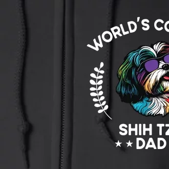 Worlds Coolest Dog Dad Papa Men Shih Tzu Full Zip Hoodie