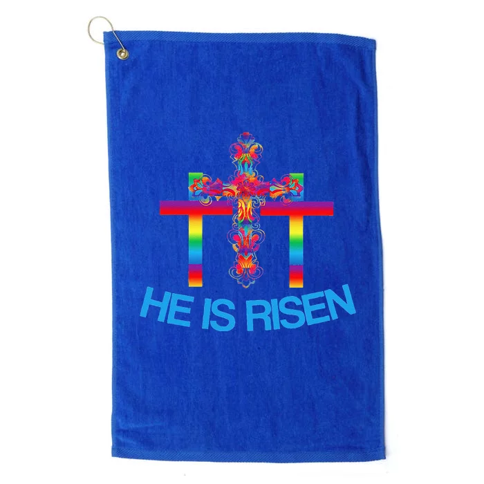 Womens Christian Easter Colorful Rainbow CrossHe Is Risen Platinum Collection Golf Towel