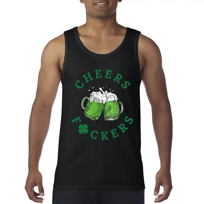 Wo Cheers Fuckers Green Beer Drinking St Patricks Day V-Neck Tank Top