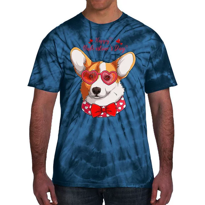 Welsh Corgi Face Heart Glasses Cute Valentines Day Dog Tie-Dye T-Shirt