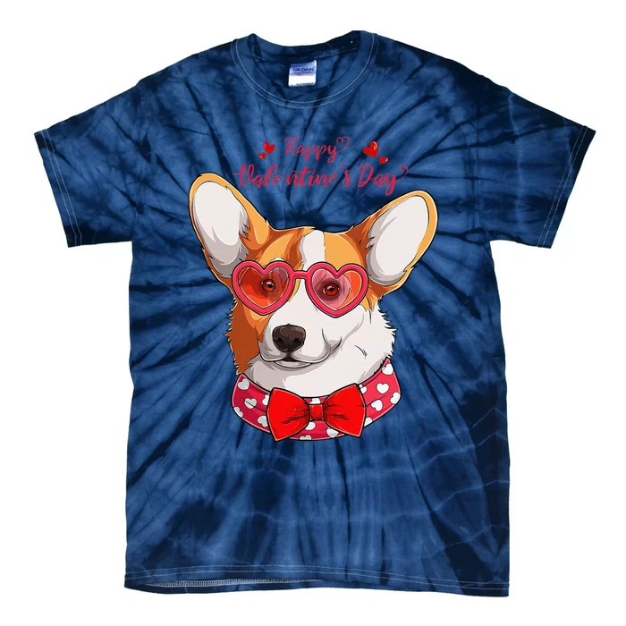 Welsh Corgi Face Heart Glasses Cute Valentines Day Dog Tie-Dye T-Shirt