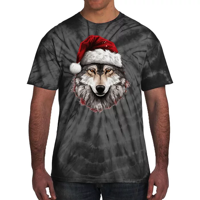 Wolf Christmas Funny Xmas Gift Animal Lovers Tie-Dye T-Shirt