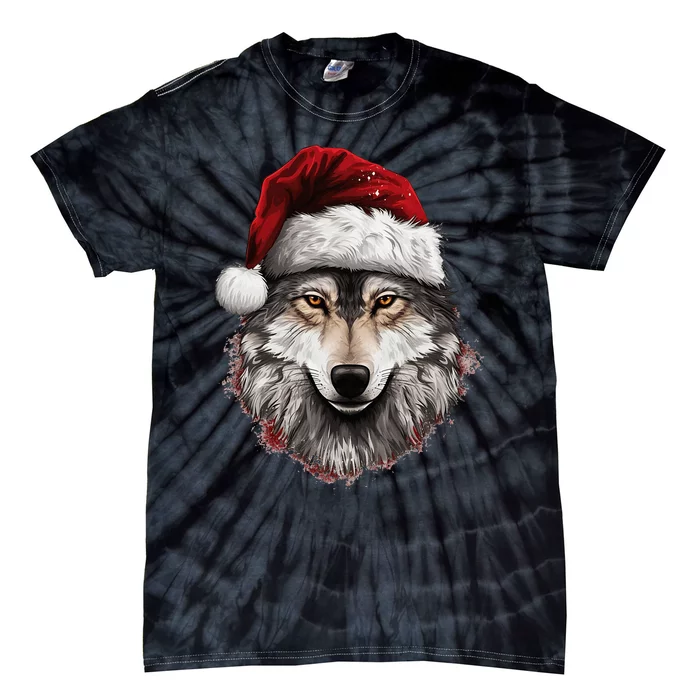 Wolf Christmas Funny Xmas Gift Animal Lovers Tie-Dye T-Shirt