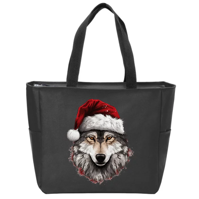 Wolf Christmas Funny Xmas Gift Animal Lovers Zip Tote Bag