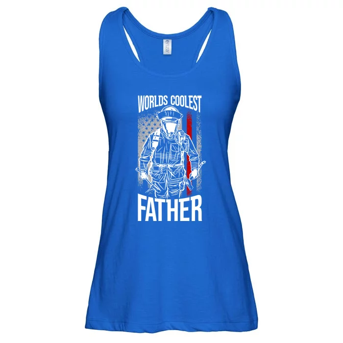 Worlds Coolest Father Fire American Flag Firefighter Dad Gift Ladies Essential Flowy Tank