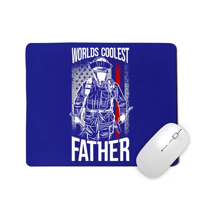 Worlds Coolest Father Fire American Flag Firefighter Dad Gift Mousepad