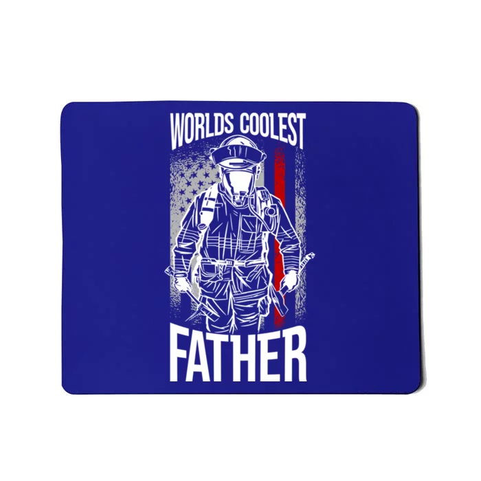 Worlds Coolest Father Fire American Flag Firefighter Dad Gift Mousepad