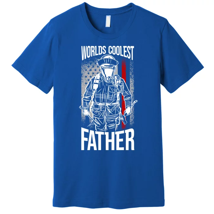 Worlds Coolest Father Fire American Flag Firefighter Dad Gift Premium T-Shirt