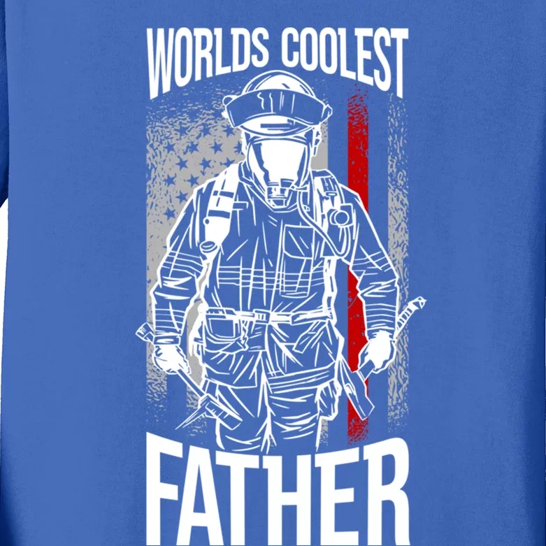 Worlds Coolest Father Fire American Flag Firefighter Dad Gift Kids Long Sleeve Shirt