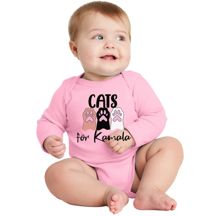 Women Cats For Kamala Funny Political Gift Baby Long Sleeve Bodysuit